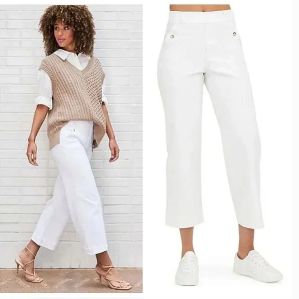 SPANX Stretch Twill Cropped Pant Wide Leg Parchment - Picture 4 of 13